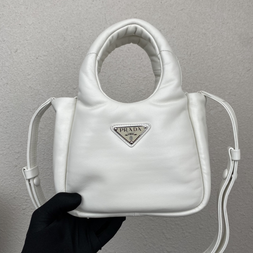 Prada Small Padded Soft Nappa Leather Bag Tote White 1BA359